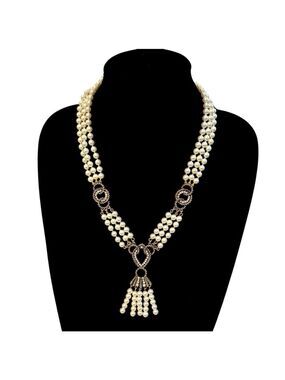 NEIMAN MARCUS Multi-Strand Pearl Tassel Statement Collar Necklace | NWT